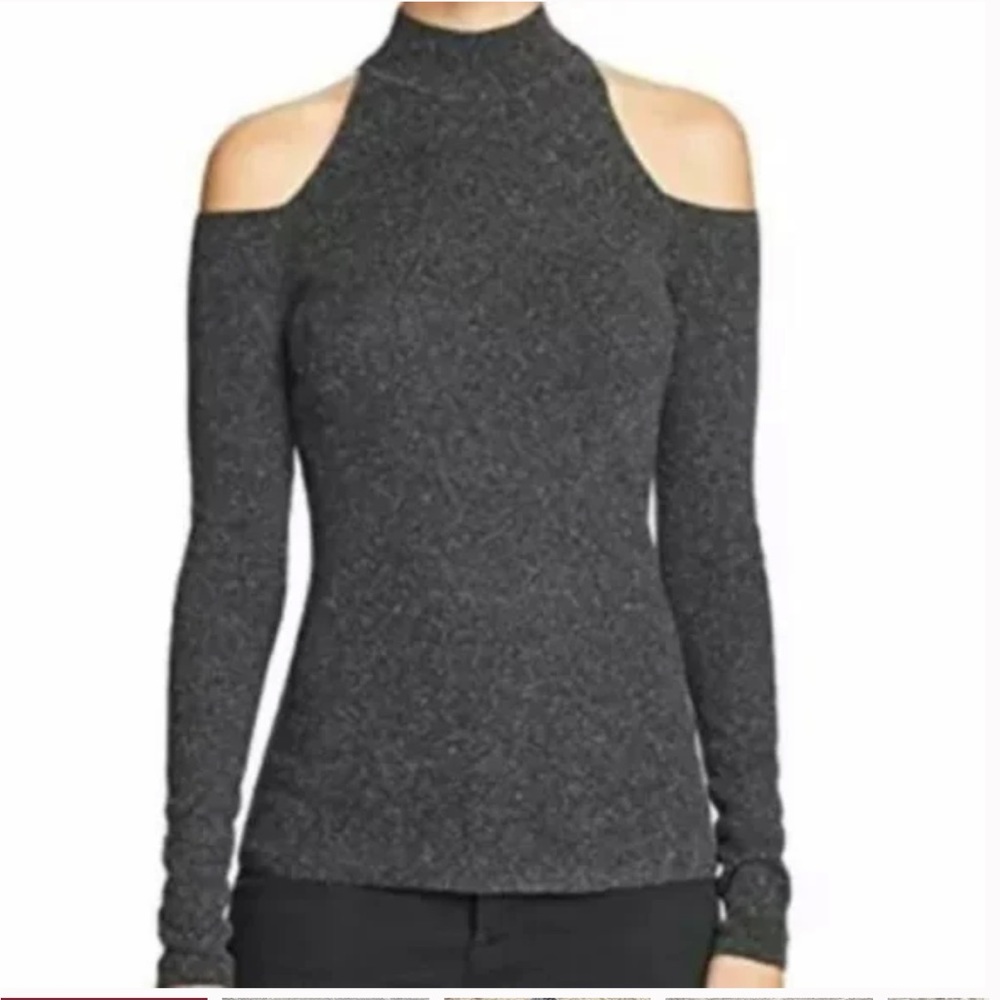 Bailey 44 Gray Cold Shoulder Mock Neck Long Sleeve Top